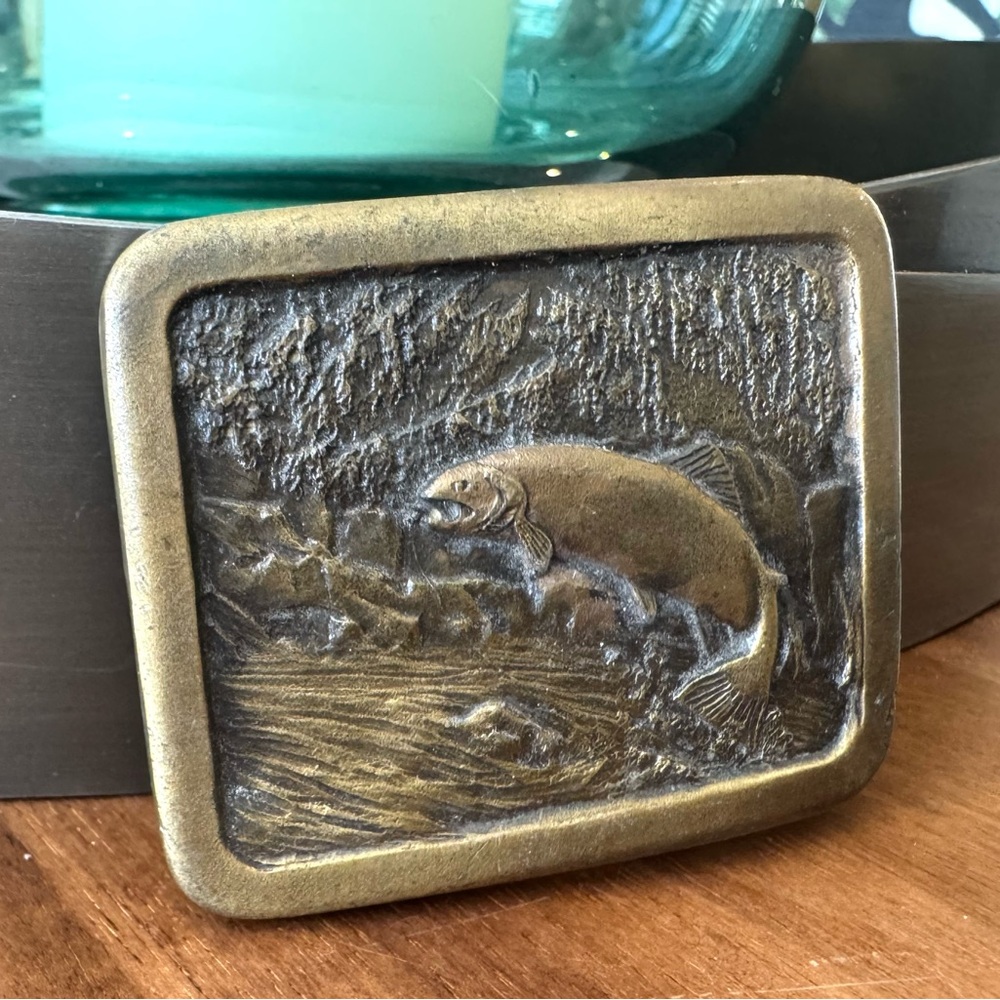 Vintage 1977 Brass Trout Belt Buckle - Picture 3 of 8
